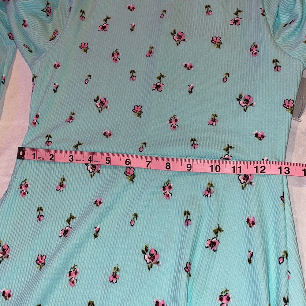 Velvet Torch Ribbed Teal Floral Mock Turtle Neck Mini Dress - Picture 7 of 12
